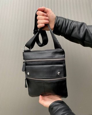 Чоловіча компактна сумка чорна з натуральної шкіри fp10093 фото