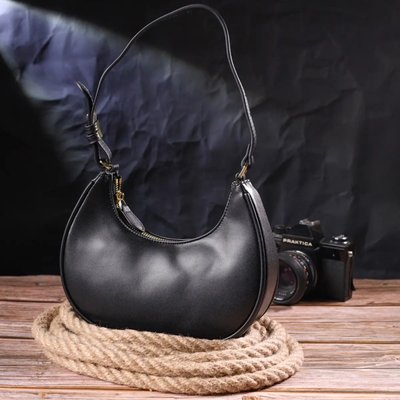 Модная сумка-хобо из натуральной гладкой кожи Vintage Черная fp10043 фото