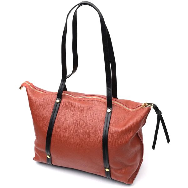 Містка двокольорова сумка жіноча з натуральної шкіри Vintage Коричнева fp10054 фото