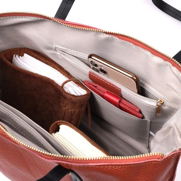 Містка двокольорова сумка жіноча з натуральної шкіри Vintage Коричнева fp10054 фото